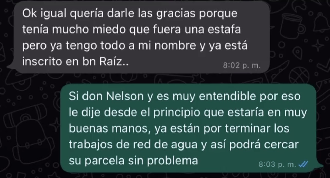 Mensaje de Nelson después de completar la compra